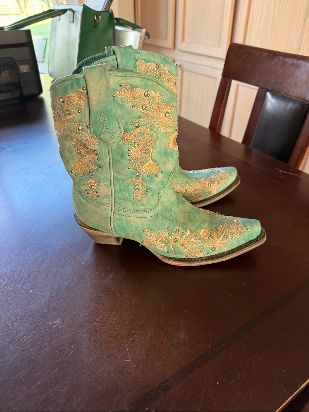 Turquoise Embroidered Western Ankle Boots - Women's Cowgirl Booties